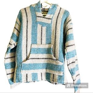 Cozy Baja Blue and White Striped Men's Crewneck Sweater